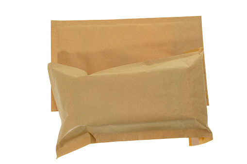 Brown padded mailing envelope - white background
