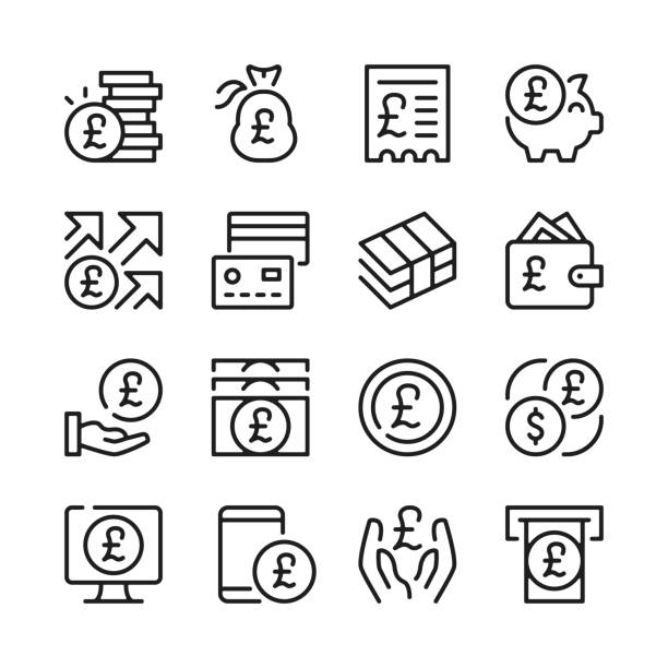 pound line icons set. modern graphic design. thin line concepts. simple linear outline elements collection. vector line icons - 英鎊符號 幅插畫檔、美工圖案、卡通及圖標