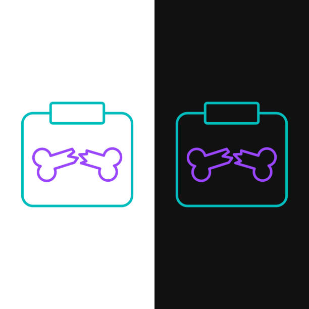 Line X-ray shots with broken bone icon isolated on white and black background. Colorful outline concept. Vector Line X-ray shots with broken bone icon isolated on white and black background. Colorful outline concept. Vector. xray broken hand stock illustrations