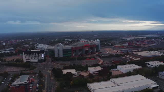 Aerial View of Iconic Manchester United Stadium in England.