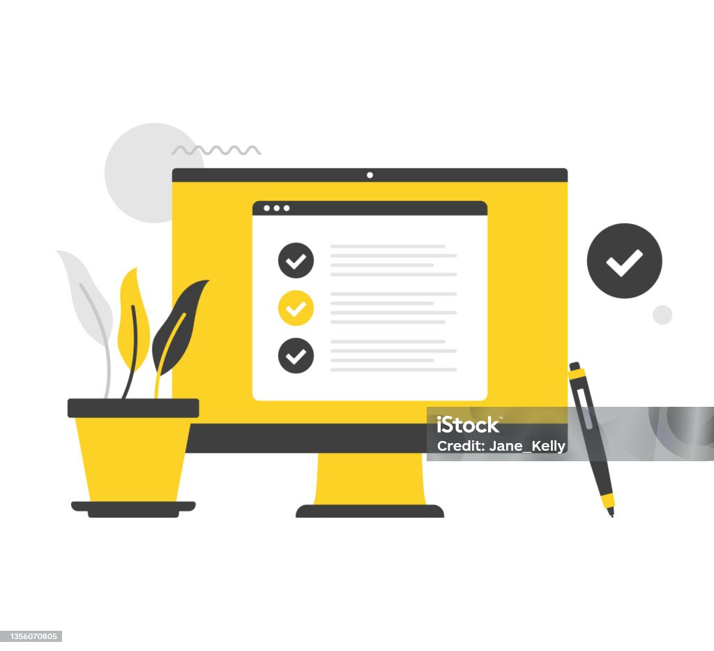 Checklist Square On Computer Checklist Flat Vector Illustration Checklist On Computer Screen Survey ...