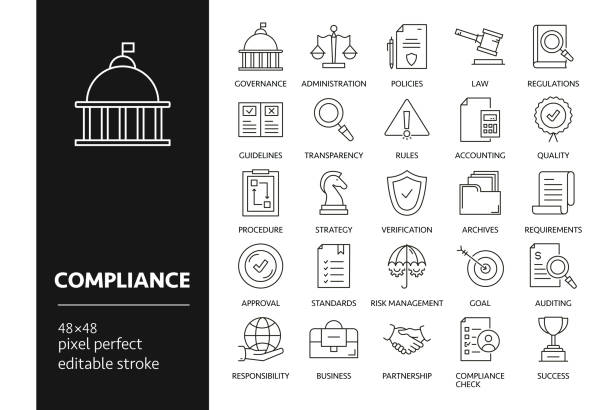 zestaw ikon linii zgodności - compliance stock illustrations