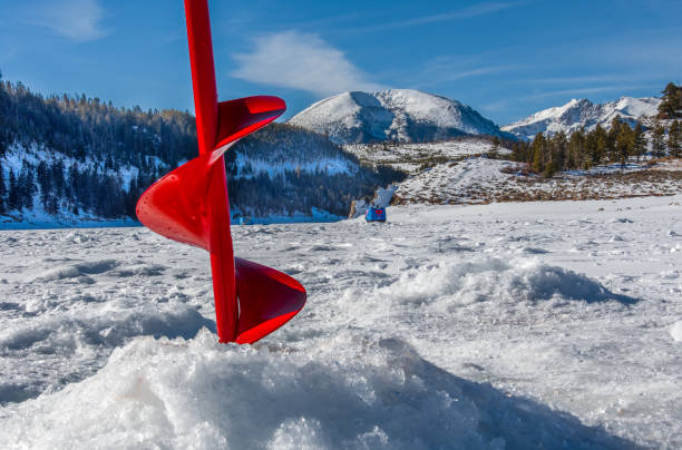 ice fishing on lake dillon - colorado - usa - lake dillon imagens e fotografias de stock