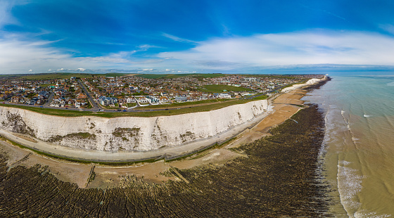 Areal drone panoramic view of the Saltdean and Rottingdean Beach, Brighton