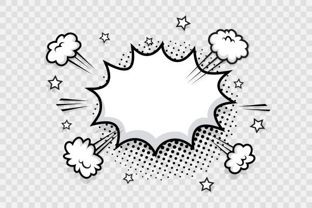 Comic speech bubble with speed clouds. Vector illustration. Comic speech bubble with smoke clouds on transparent background. Pop art message shape with speed effect. Balloon text box. Cartoon explosion bomb frame. Funny sky air objects. Vector illustration. cumulus clouds drawing stock illustrations