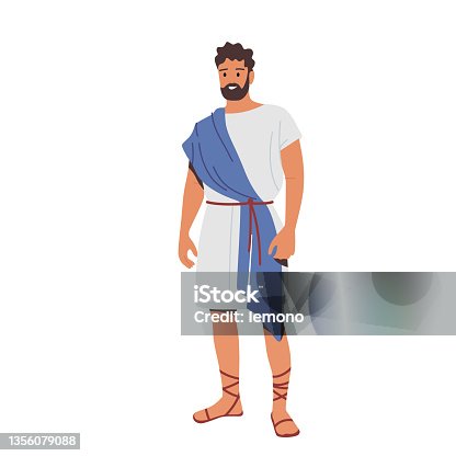 istock Roman Man in Historical Costume, Male Character Wear Traditional Clothes, Ancient Rome Citizen in Blue or White Tunic 1356079088