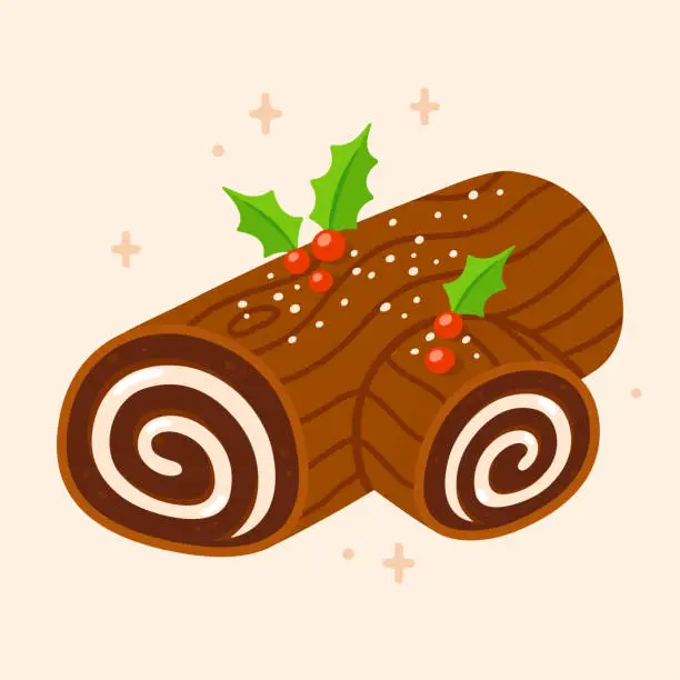 Vector illustration of Yule log, Christmas log cake