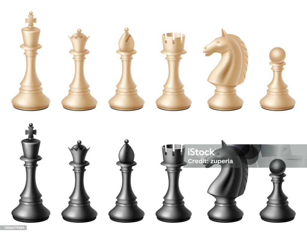 Peças de xadrez pretas bispo, cavalo, torre, peão. conjunto de