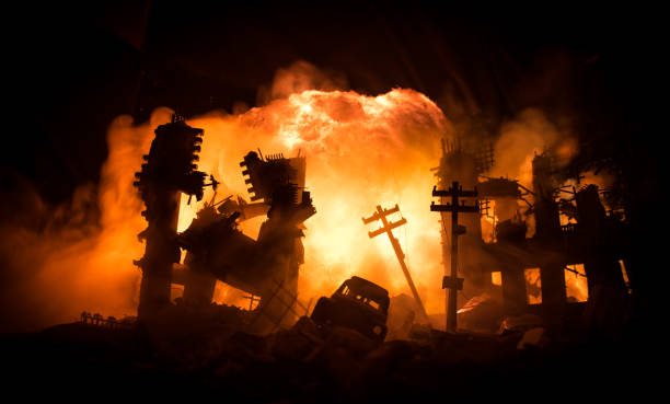 istock Nuclear war concept. Explosion of nuclear bomb. Creative artwork decoration in dark. 1356080500