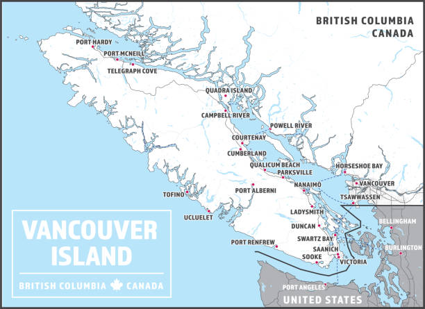 vancouver island karte mit greater vancouver, british columbia, kanada - langley stock-grafiken, -clipart, -cartoons und -symbole