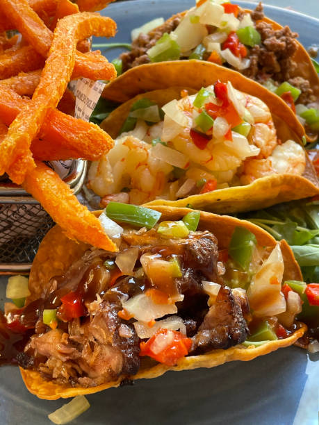 close-up of plated mexican food