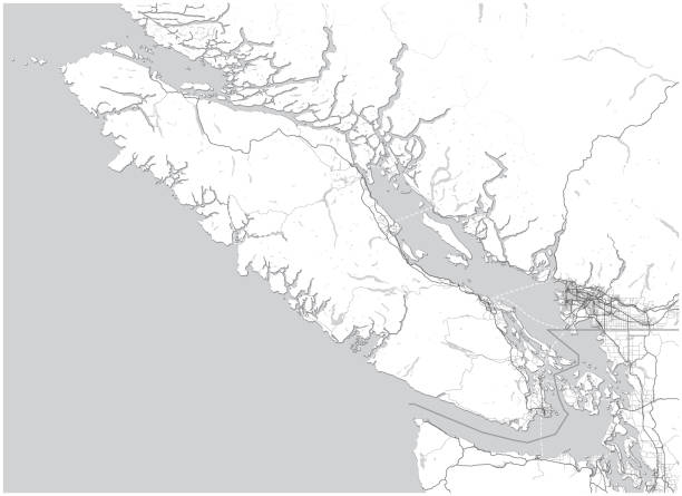 vancouver island karte mit greater vancouver, bc, kanada - langley stock-grafiken, -clipart, -cartoons und -symbole