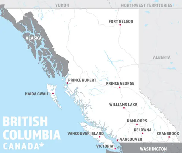 Vector illustration of Map of British Columbia, Canada.