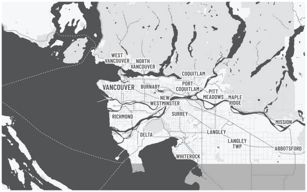 ilustraciones, imágenes clip art, dibujos animados e iconos de stock de mapa y municipios del gran vancouver. - surrey