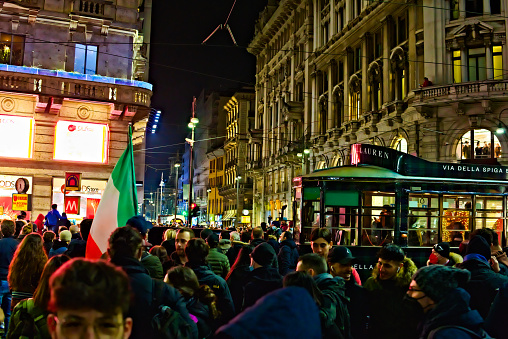 protest in the square against the green pass in Milan