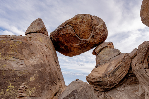 Looking Up at Balanced Rock On Cloudy Day in Big Bend National Park