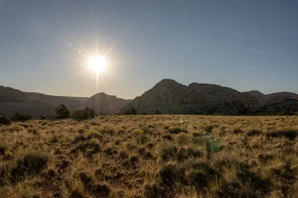 Photo of Sun Burst Over Field of Grass and Geological Features