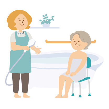 Illustration of a woman caring for an elderly woman