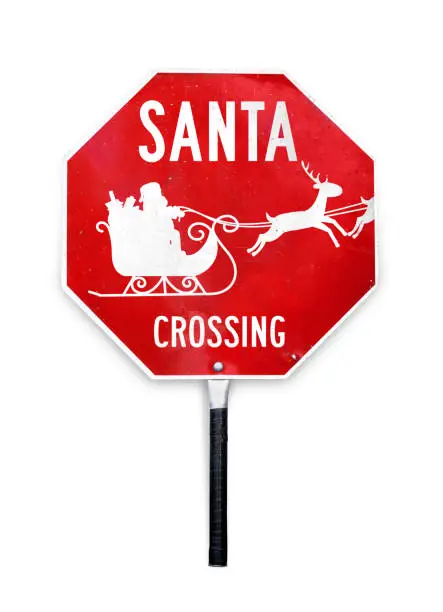Photo of Santa crossing sign with sleigh and reindeer.