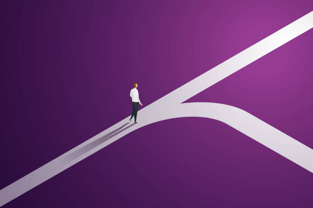 Businessman on a crossroads. Business people have to decide Choose one path in the career path. Businessman on a crossroads, opportunity challenge. isometric vector illustration. alternative lifestyle stock illustrations