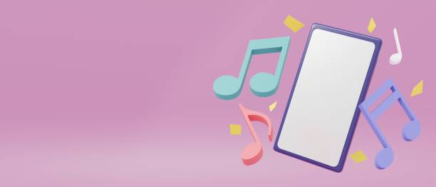 istock 3D rendering. 3D illustration. Horizontal banner of a phone and musical notes. Concept for music streaming service, online radio and song. Space foe text 1356109221
