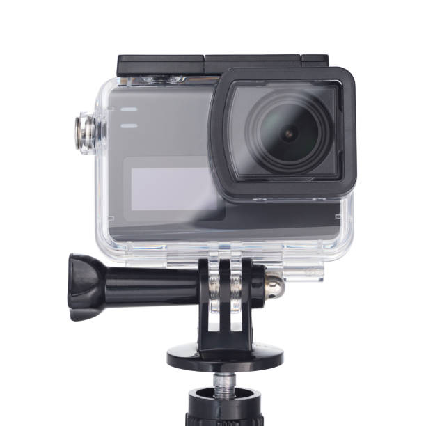 istock Black action camera in waterproof housing isolated on white. 1356114127