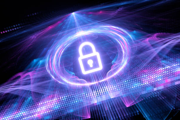 Neon glowing vibrant quantum encryption abstract fractal illustration Neon glowing vibrant quantum encryption, computer generated abstract fractal illustration, 3D rendering quantum stock pictures, royalty-free photos & images