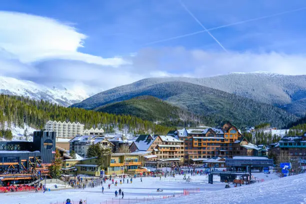 Photo of View of base village  in Colorado, USA, ski resort on nice winter day