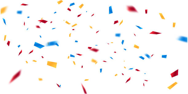ilustrações de stock, clip art, desenhos animados e ícones de celebration background template with confetti and colorful ribbons. - streamer celebration anniversary backgrounds