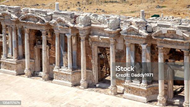 Ancient Amphitheater Of Hierapolis Pamukkale Natural Park Turkey Stock Photo - Download Image Now