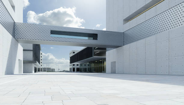 istock Empty walkway road and modern office buildings exterior 1356118268
