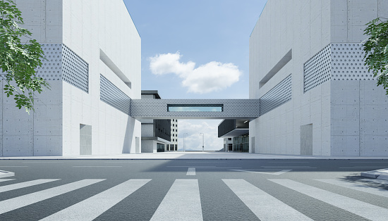 Urban street with office buildings and modern architecture. 3d rendering