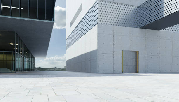 istock Empty walkway road and modern office buildings exterior 1356118275