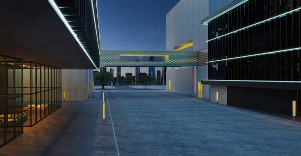 istock Empty walkway road and modern office buildings exterior 1356118309