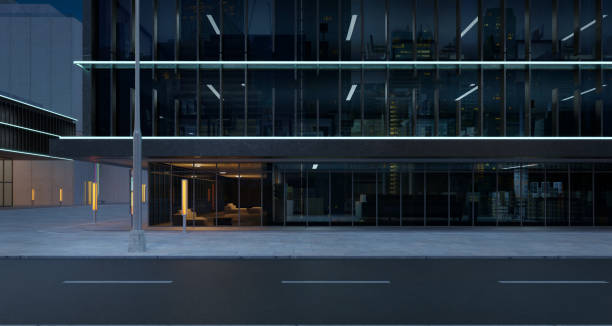 istock Roadside street view with office buildings background 1356118376