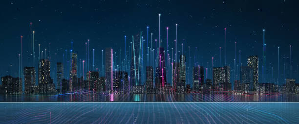 istock Smart city and abstract dot point connect with gradient line 1356118506
