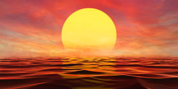 istock Fantasy sunset sunrise on sea panorama, bright beautiful sunset colored clouds. Reflection sky and sun at dawn in water. Sun set over horizon at sunset 1356120212