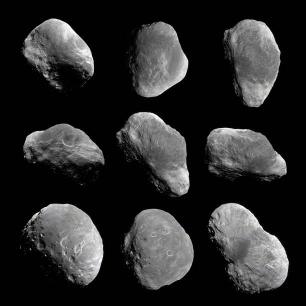 istock Asteroid comet set on black background. Dark stone pack asteroid in space. 3d render 1356120257