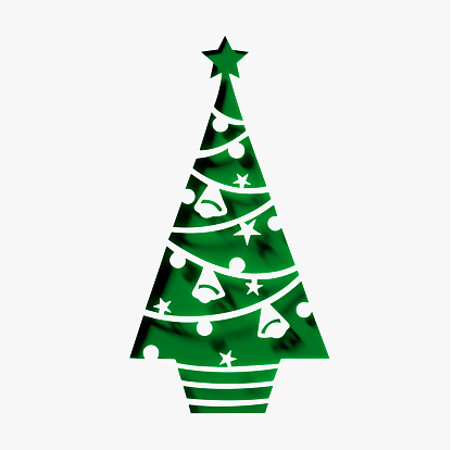 Green paper Christmas tree on white.