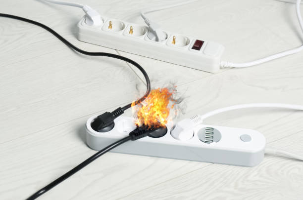 istock Inflamed plug in power board - result of electrical short circuit 1356124949