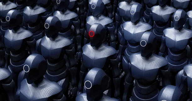 istock Super Powerful Cyborg Robot Army Slowly Marching. Ready For War. 1356126225
