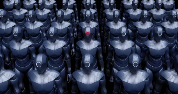istock Super Powerful Cyborg Robot Army Slowly Marching. Ready For War. 1356126308