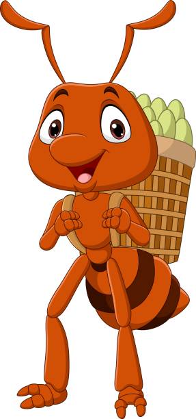 Cartoon funny ant carrying a basket of foods Vector illustration of Cartoon funny ant carrying a basket of foods anthill stock illustrations