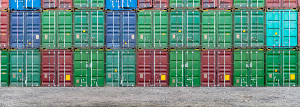 istock Industrial container storage on warehouse terminal for packing products to transportation, shipping and logistic work on import and export 1356129930