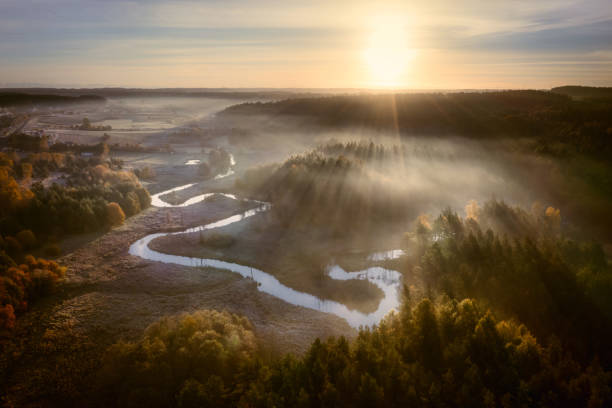 istock Radunia river meanders in the autumnal scenery before sunrise, Kashubia. 1356134047