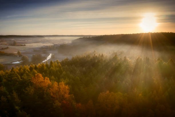 istock Radunia river meanders in the autumnal scenery before sunrise, Kashubia. 1356134048