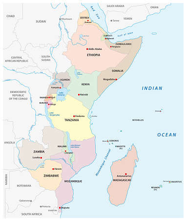 political vector map of east africa region