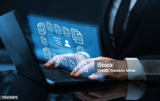 Employee Confidentiality Software For Security Searching And Managing Corporate Files And Employee Informationcorporate Data Management System And Document Management System With Employee Privacy Stock Photo - Download Image Now