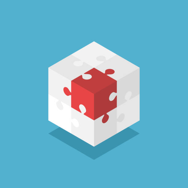 изометрический куб, уникальная головоломка - маленькая группа объектов stock illustrations