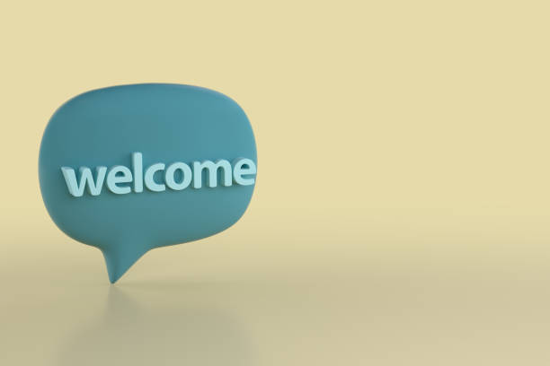 Speech Bubble With Welcome Message Speech Bubble With Welcome Message. 3d Rendering welcome stock pictures, royalty-free photos & images